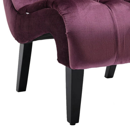 COOLMORE Modern Velvet Armless Accent Living Room Chair / Leisure Chair,Upholstered Fabric Button Comfortable Chair with Wooden Legs for Bedroom, Living Room, Office (Purple Velvet)-海智集-Default-