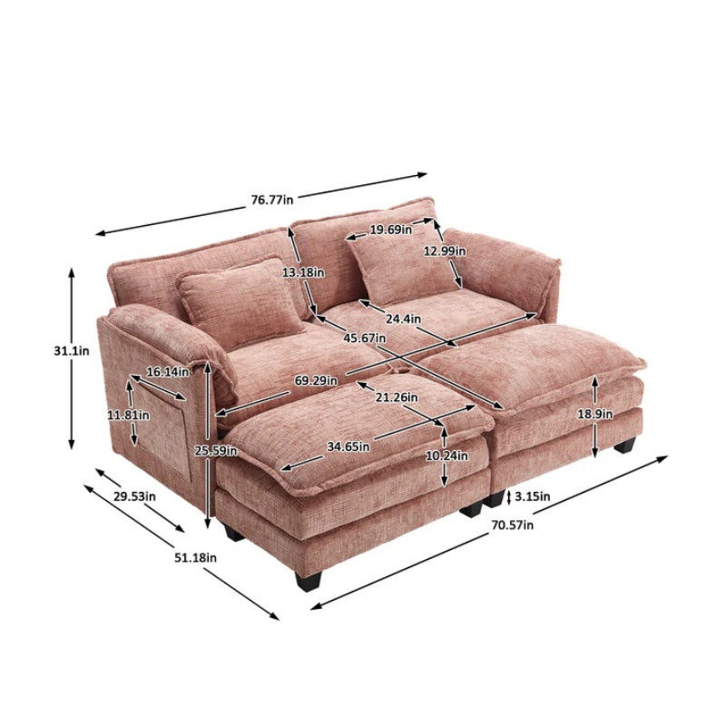 UNITED WE WIN Chenille fabric, solid construction, the overall structure of the sofa is stable, detachable armrests, two foot stools and two-seat sofa with side pockets-海智集-Default-