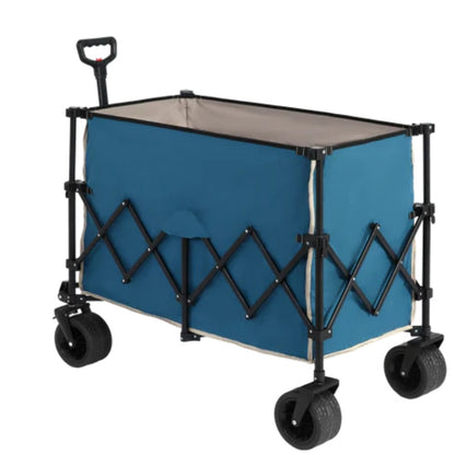Beach Wagon,Collapsible Wagon 220lbs with Big Wheels Foldable Wagon Carts, Heavy Duty 300L Folding Utility Garden Cart with Big All-Terrain Beach Wheels & Drink Holders. Blue-海智集-Default-