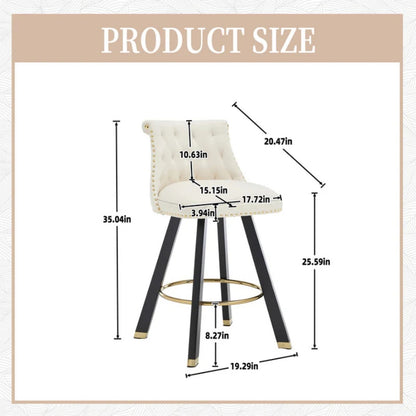 COOLMORE Set of 2,Back pull point design, velvet material, 360 degree rotation, back pull loop detachable design, rivet decoration, square foot wooden bar chair-海智集-Default-