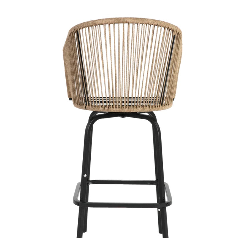 Outdoor Bar Stools Set of 4, 4-Piece Patio Bar Stools with Armrests, All Weather Rattan Bar Chairs with Backrest, Wicker Bar Stools for Backyard, Garden, Pool, Balcony and Deck-Grey-海智集-Default-