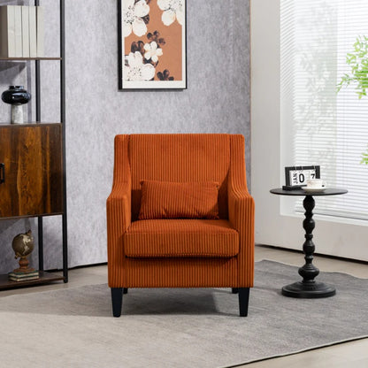 COOLMORE Modern Accent Chair,Upholstered Armchair with Scooped Arms for Bedroom,Apartment,Studio,Office,Waiting Room(Orange Corduroy)-海智集-Default-
