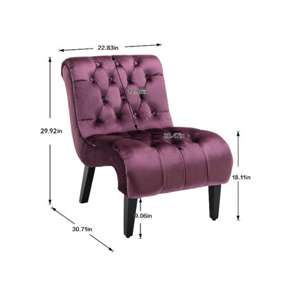 COOLMORE Modern Velvet Armless Accent Living Room Chair / Leisure Chair,Upholstered Fabric Button Comfortable Chair with Wooden Legs for Bedroom, Living Room, Office (Purple Velvet)-海智集-Default-
