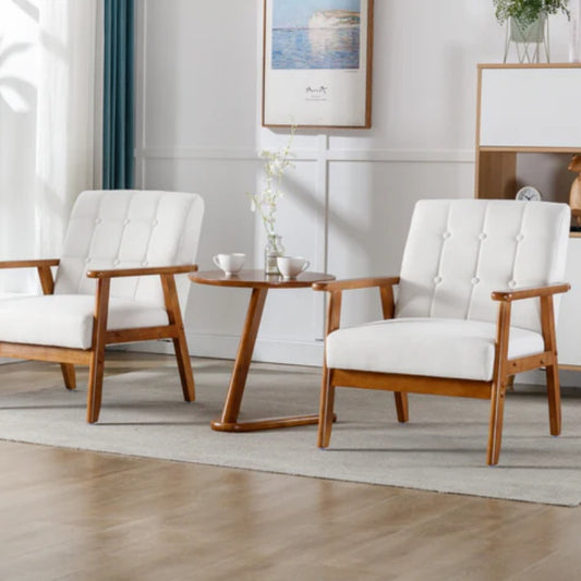 Accent Chairs Set of 2 with Side Table, Mid Century Modern Accent Chair, Wood and Fabric Armchairs Side Chair, Lounge Reading Comfy Arm Chair for Living Room, Bedroom, Office-海智集-Default-