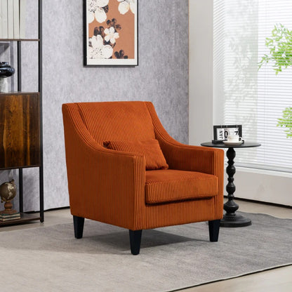 COOLMORE Modern Accent Chair,Upholstered Armchair with Scooped Arms for Bedroom,Apartment,Studio,Office,Waiting Room(Orange Corduroy)-海智集-Default-