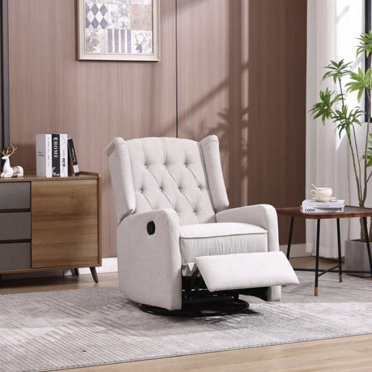 COOLMORE Rocking Recliner Chair,360 Degree Swivel Nursery Rocking Chair,Glider Chair,Modern Small Rocking Swivel Recliner Chair for Bedroom,Living Room Chair Home Theater Seat (Beige)-海智集-Default-