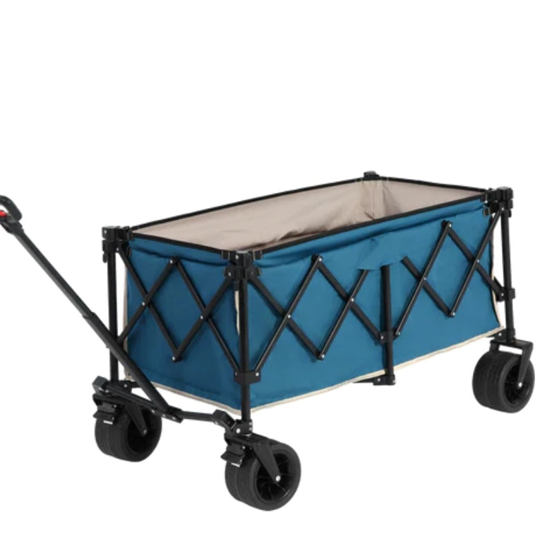 Beach Wagon,Collapsible Wagon 220lbs with Big Wheels Foldable Wagon Carts, Heavy Duty 300L Folding Utility Garden Cart with Big All-Terrain Beach Wheels & Drink Holders. Blue-海智集-Default-
