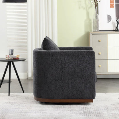 COOLMORE Swivel Barrel Chair, Comfy Round Accent Sofa Chair for Living Room, 360 Degree Swivel Barrel Club Chair, Leisure Arm Chair for Nursery, Hotel, Bedroom, Office, Lounge (Carbon Black Chenille)-海智集-Default-
