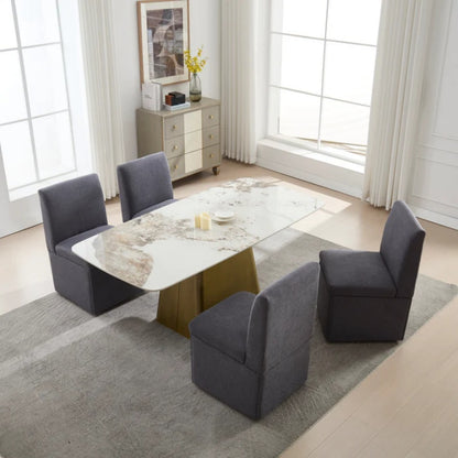 COOLMORE 360 Degree Swivel Upholstered Dining Chairs Set of 2 Swivel Dining Room Chairs Kitchen Chairs Casters & Storage Comfy Modern Rolling Chair for Living Room Fabric Armless Chair-海智集-Default-