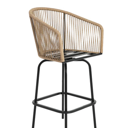 Outdoor Bar Stools Set of 2, 2-Piece Patio Bar Stools with Armrests, All Weather Rattan Bar Chairs with Backrest, Wicker Bar Stools for Backyard, Garden, Pool, Balcony and Deck-Blue-海智集-Default-