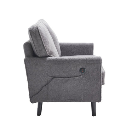 Mid Century Modern Loveseat Sofa, 2 Seater with USB & Removable Pillow Cover, Gray Boucle-海智集-Default-