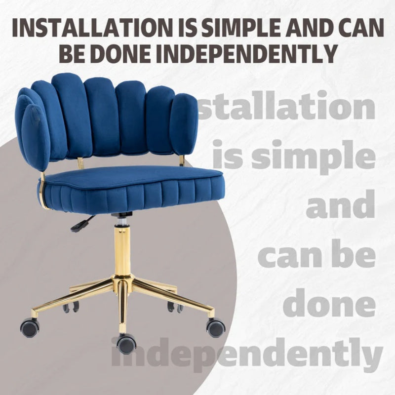 Modern Velvet Home Office Desk Chair with Adjustable Height and Swivel Wheels in Navy-海智集-Default-