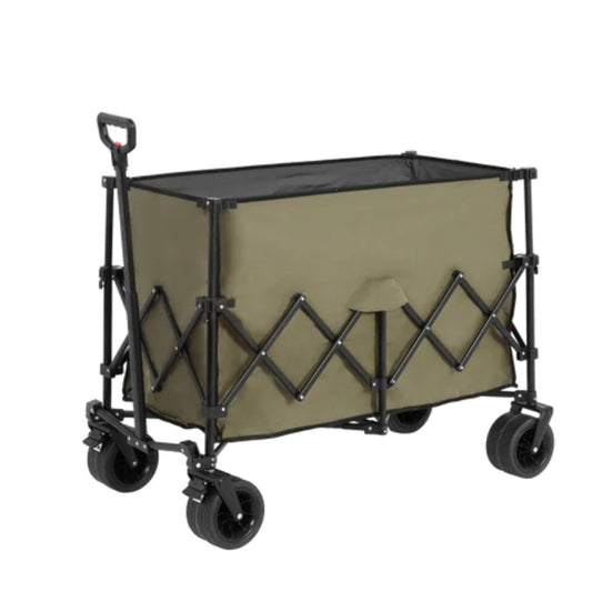 Beach Wagon,Collapsible Wagon 220lbs with Big Wheels Foldable Wagon Carts, Heavy Duty 300L Folding Utility Garden Cart with Big All-Terrain Beach Wheels & Drink Holders. Army Green-海智集-Default-