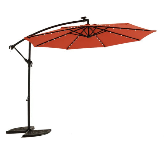 10ft Solar LED Offset Hanging Market Patio Umbrella (orange )(No Base)-海智集-Default-