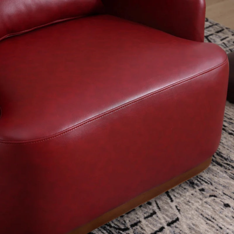 Swivel Barrel Chair, Comfy Round Accent Sofa Chair, 360 Degree Swivel, Wine Red PU, for Living Room, Office, Lounge-海智集-Default-