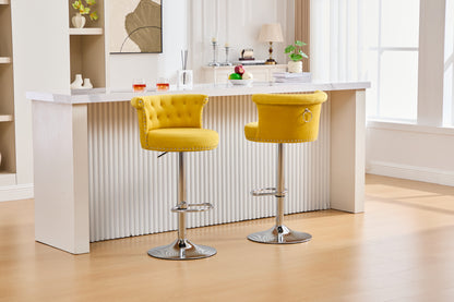 COOLMORE Velvet Bar Stool Set of 2, Adjustable Swivel Bar Stools with Silver Plated Metal Leg, Chrome Nailhead, Counter Height Chair for Kitchen,Dining Room-海智集-Default-