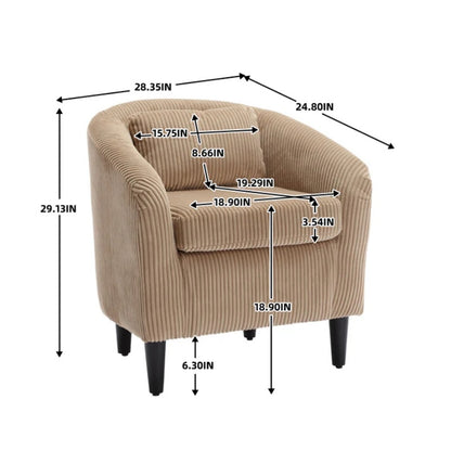 COOLMORE Living Room Accent Barrel Chair, Century Modern Style Decorative Chair, Armchair for Living Room with Thick Cushions and Pillows, Comfy Single Sofa Chair, Chair with Wooden Legs,Camel-海智集-Default-