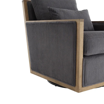 Dark Gray Corduroy Swivel Barrel Chair, Comfy Accent Sofa Chair with 360 Degree Rotation and Hardwood Frame-海智集-Default-