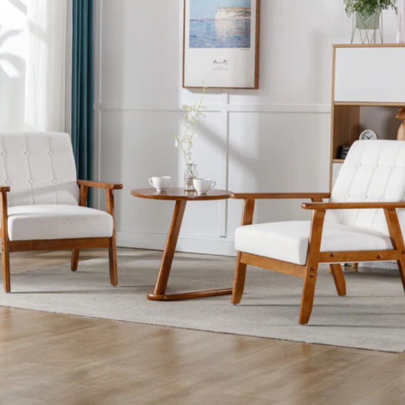 Accent Chairs Set of 2 with Side Table, Mid Century Modern Accent Chair, Wood and Fabric Armchairs Side Chair, Lounge Reading Comfy Arm Chair for Living Room, Bedroom, Office-海智集-Default-