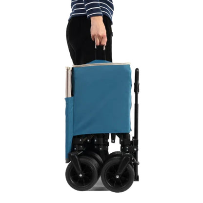 Beach Wagon,Collapsible Wagon 220lbs with Big Wheels Foldable Wagon Carts, Heavy Duty 300L Folding Utility Garden Cart with Big All-Terrain Beach Wheels & Drink Holders. Blue-海智集-Default-