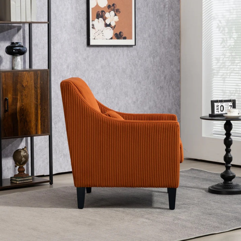 COOLMORE Modern Accent Chair,Upholstered Armchair with Scooped Arms for Bedroom,Apartment,Studio,Office,Waiting Room(Orange Corduroy)-海智集-Default-