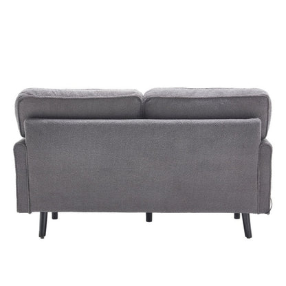Mid Century Modern Loveseat Sofa, 2 Seater with USB & Removable Pillow Cover, Gray Boucle-海智集-Default-