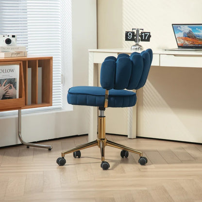 Modern Velvet Home Office Desk Chair with Adjustable Height and Swivel Wheels in Navy-海智集-Default-