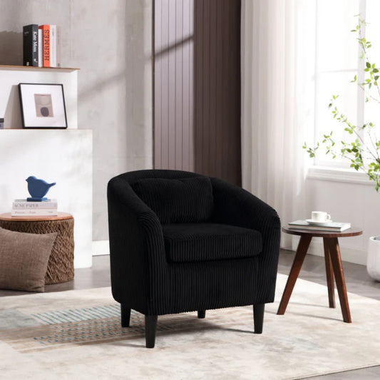 COOLMORE Living Room Accent Barrel Chair, Century Modern Style Decorative Chair, Armchair for Living Room with Thick Cushions and Pillows, Comfy Single Sofa Chair, Chair with Wooden Legs,BLACK-海智集-Default-