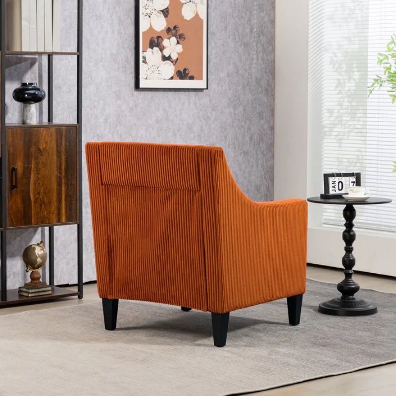 COOLMORE Modern Accent Chair,Upholstered Armchair with Scooped Arms for Bedroom,Apartment,Studio,Office,Waiting Room(Orange Corduroy)-海智集-Default-