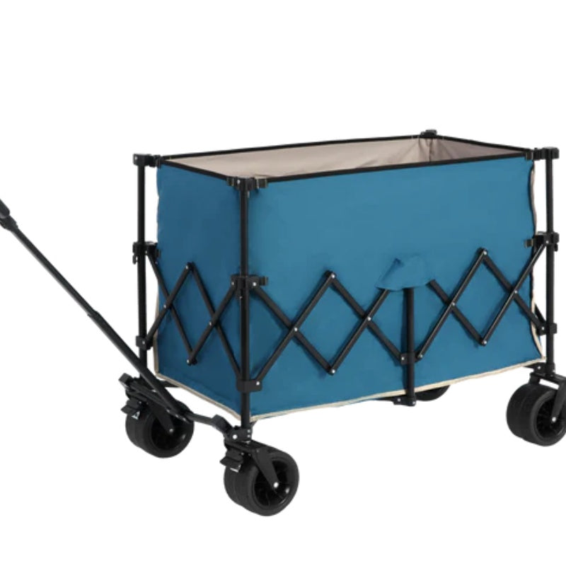Beach Wagon,Collapsible Wagon 220lbs with Big Wheels Foldable Wagon Carts, Heavy Duty 300L Folding Utility Garden Cart with Big All-Terrain Beach Wheels & Drink Holders. Blue-海智集-Default-