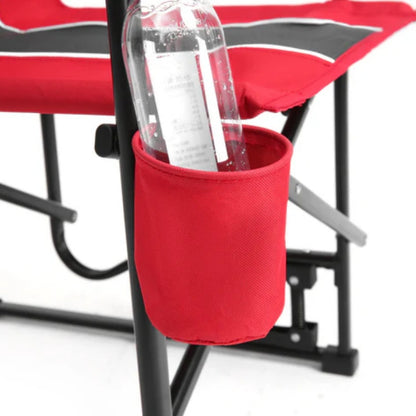 Outdoor Freestyle Rocker Camping Chair Portable Folding Rocking Chair with Solid, Durable Armrests, Drink Holder & Comfortable Backrest -Red-海智集-Default-