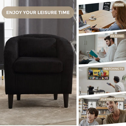 COOLMORE Living Room Accent Barrel Chair, Century Modern Style Decorative Chair, Armchair for Living Room with Thick Cushions and Pillows, Comfy Single Sofa Chair, Chair with Wooden Legs,BLACK-海智集-Default-