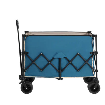 Beach Wagon,Collapsible Wagon 220lbs with Big Wheels Foldable Wagon Carts, Heavy Duty 300L Folding Utility Garden Cart with Big All-Terrain Beach Wheels & Drink Holders. Blue-海智集-Default-