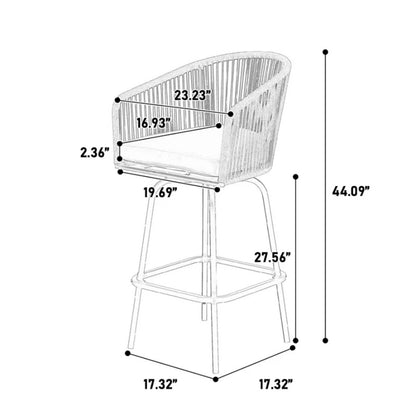 Outdoor Bar Stools Set of 4, 4-Piece Patio Bar Stools with Armrests, All Weather Rattan Bar Chairs with Backrest, Wicker Bar Stools for Backyard, Garden, Pool, Balcony and Deck-Grey-海智集-Default-