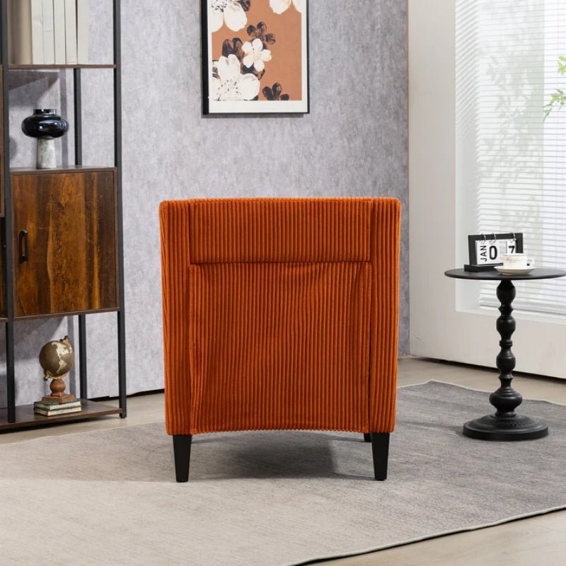 COOLMORE Modern Accent Chair,Upholstered Armchair with Scooped Arms for Bedroom,Apartment,Studio,Office,Waiting Room(Orange Corduroy)-海智集-Default-