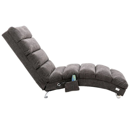Ergonomic Linen Massage Chaise Lounge with Remote Control, Dark Gray, Electric Massage Lounger with 5 Modes-海智集-Default-