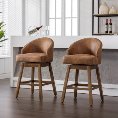 COOLMORE Bar Stools Set of 2 Counter Height Chairs with Footrest for Kitchen, Dining Room And 360 Degree Swivel-海智集-Default-
