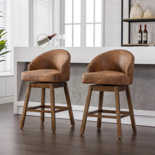 COOLMORE Bar Stools Set of 2 Counter Height Chairs with Footrest for Kitchen, Dining Room And 360 Degree Swivel-海智集-Default-
