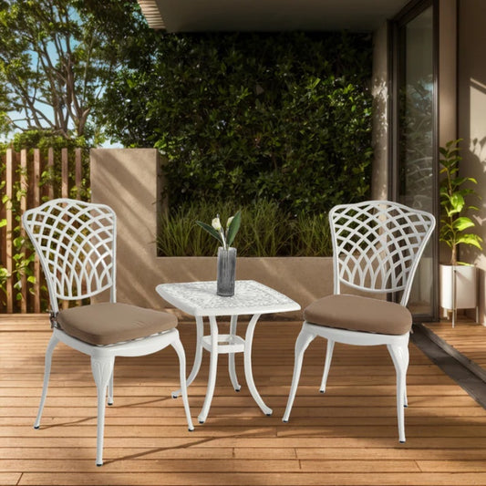 Bistro Set 3 Piece Rustproof Cast Aluminum Patio Furniture Sets 2 Chairs and 1 Round Table Outdoor, Garden, Patio, Balcony, with cushion white-海智集-Default-
