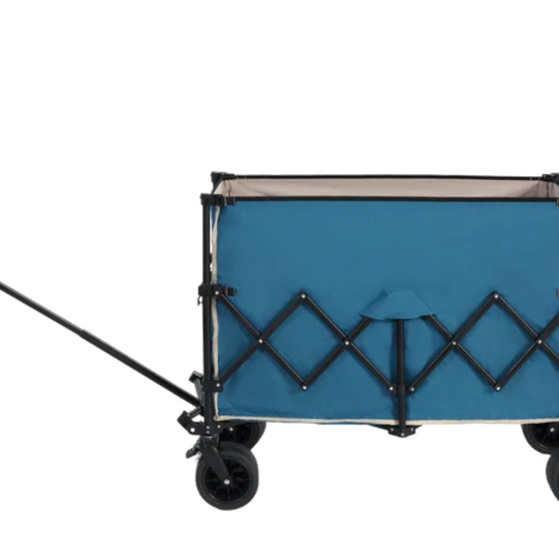 Beach Wagon,Collapsible Wagon 220lbs with Big Wheels Foldable Wagon Carts, Heavy Duty 300L Folding Utility Garden Cart with Big All-Terrain Beach Wheels & Drink Holders. Blue-海智集-Default-