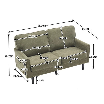 Mid Century Modern Loveseat Sofa with USB Ports, Removable Pillow Cover, Green Boucle Fabric, 56.3 Inches-海智集-Default-
