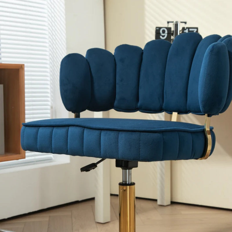 Modern Velvet Home Office Desk Chair with Adjustable Height and Swivel Wheels in Navy-海智集-Default-