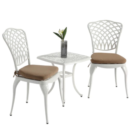 Bistro Set 3 Piece Rustproof Cast Aluminum Patio Furniture Sets 2 Chairs and 1 Round Table Outdoor, Garden, Patio, Balcony, with cushion white-海智集-Default-