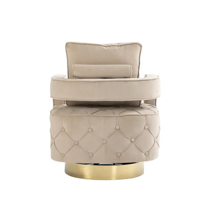 Swivel Accent Chair - Modern Accent Chair with Pillow, Velvet Armchair Side Chair with Tufted Button for Living Room, Bedroom, Office(Beige)-海智集-Default-