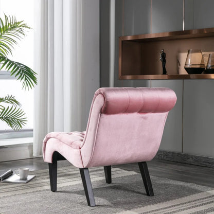 COOLMORE Modern Velvet Armless Accent Living Room Chair / Leisure Chair,Upholstered Fabric Button Comfortable Chair with Wooden Legs for Bedroom, Living Room, Office (Pink Velvet)-海智集-Default-