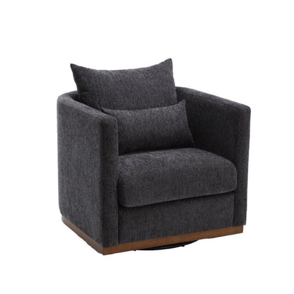 COOLMORE Swivel Barrel Chair, Comfy Round Accent Sofa Chair for Living Room, 360 Degree Swivel Barrel Club Chair, Leisure Arm Chair for Nursery, Hotel, Bedroom, Office, Lounge (Carbon Black Chenille)-海智集-Default-
