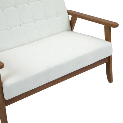 COOLMORE Mid-Century Modern Solid Loveseat Sofa Upholstered Linen Loveseat, 2-Seat Upholstered Loveseat Sofa Modern Couch-海智集-Default-