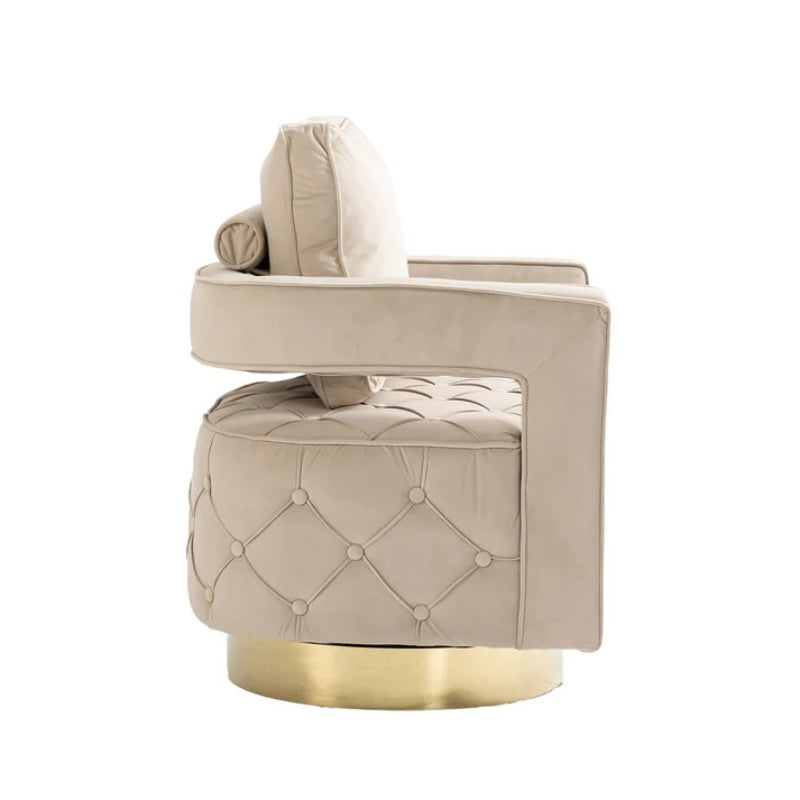 Swivel Accent Chair - Modern Accent Chair with Pillow, Velvet Armchair Side Chair with Tufted Button for Living Room, Bedroom, Office(Beige)-海智集-Default-