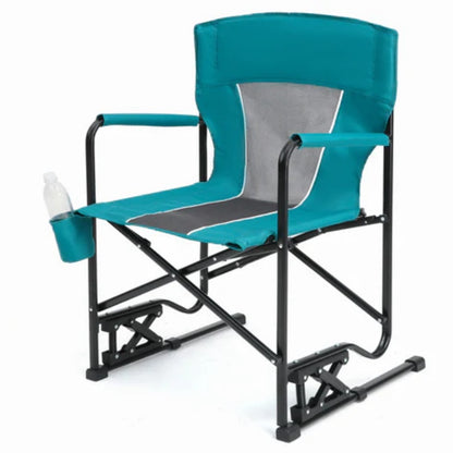Outdoor Freestyle Rocker Camping Chair Portable Folding Rocking Chair with Solid, Durable Armrests, Drink Holder & Comfortable Backrest -Blue-海智集-Default-