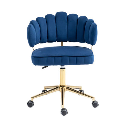 Modern Velvet Home Office Desk Chair with Adjustable Height and Swivel Wheels in Navy-海智集-Default-